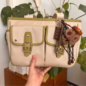 Y2K coach Cream and Green Bag